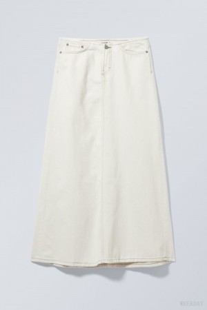 White Weekday Anaheim Long Demin Skirt | OYFH1623