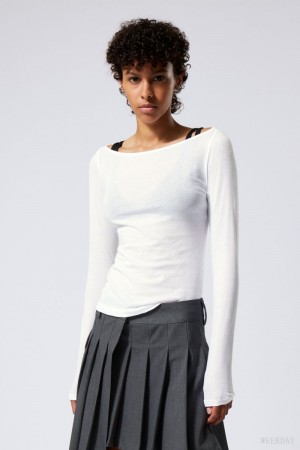 White Weekday Boatneck Fitted Long Sleeve Top | TLQF7674