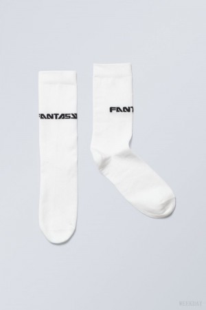 White Weekday Cotton Graphic Socks | QHZB1413