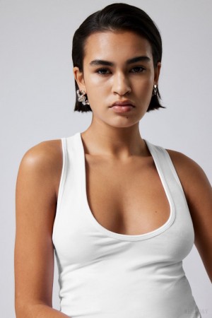 White Weekday Deep U-Neck Tank Top | PDOQ0364