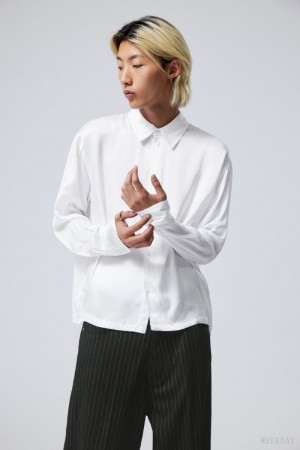 White Weekday Oversized Boxy Shiny Shirt | AHDN1628