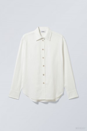 White Weekday Relaxed Linen Mix Shirt | PKOB0445