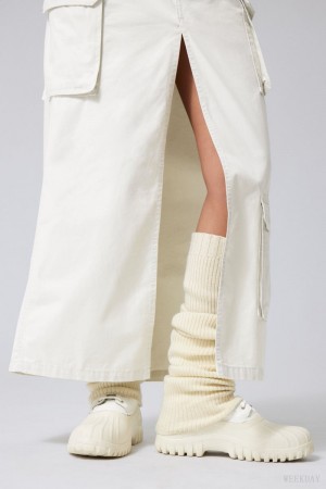 White Weekday Rib Knit Leg Warmers | ICQE4066