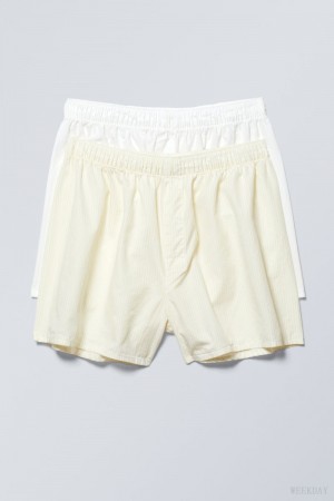 White Yellow Stripes Weekday 2-pack Boxer Shorts Shorts | KHXG3720