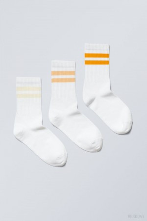 Yellow Stripes Weekday 3-pack Sport Striped Socks | JBLP5141