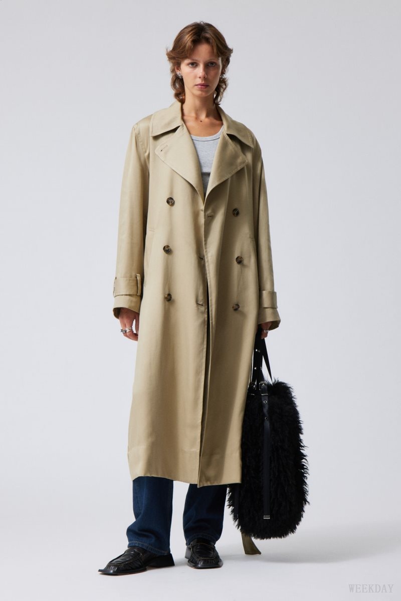 Beige Weekday Evelyn Relaxed Lyocell Trench Coat | KHBB8423