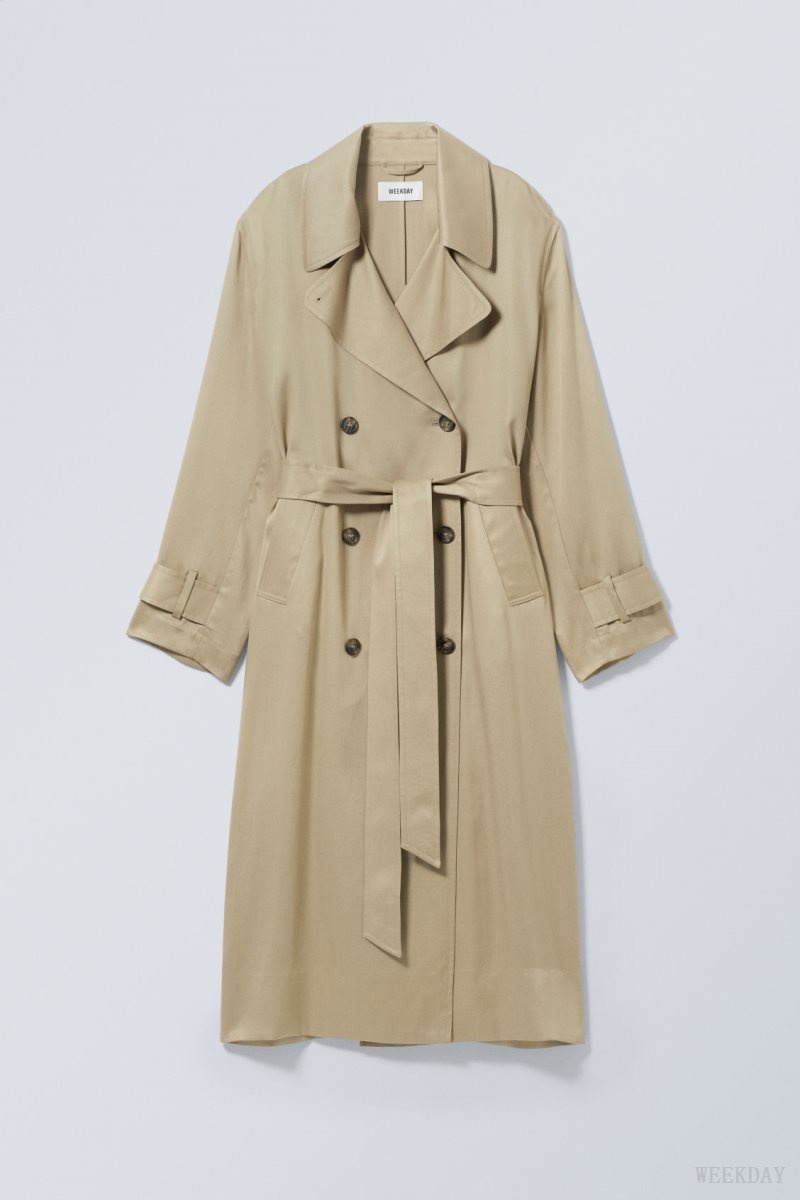 Beige Weekday Evelyn Relaxed Lyocell Trench Coat | KHBB8423