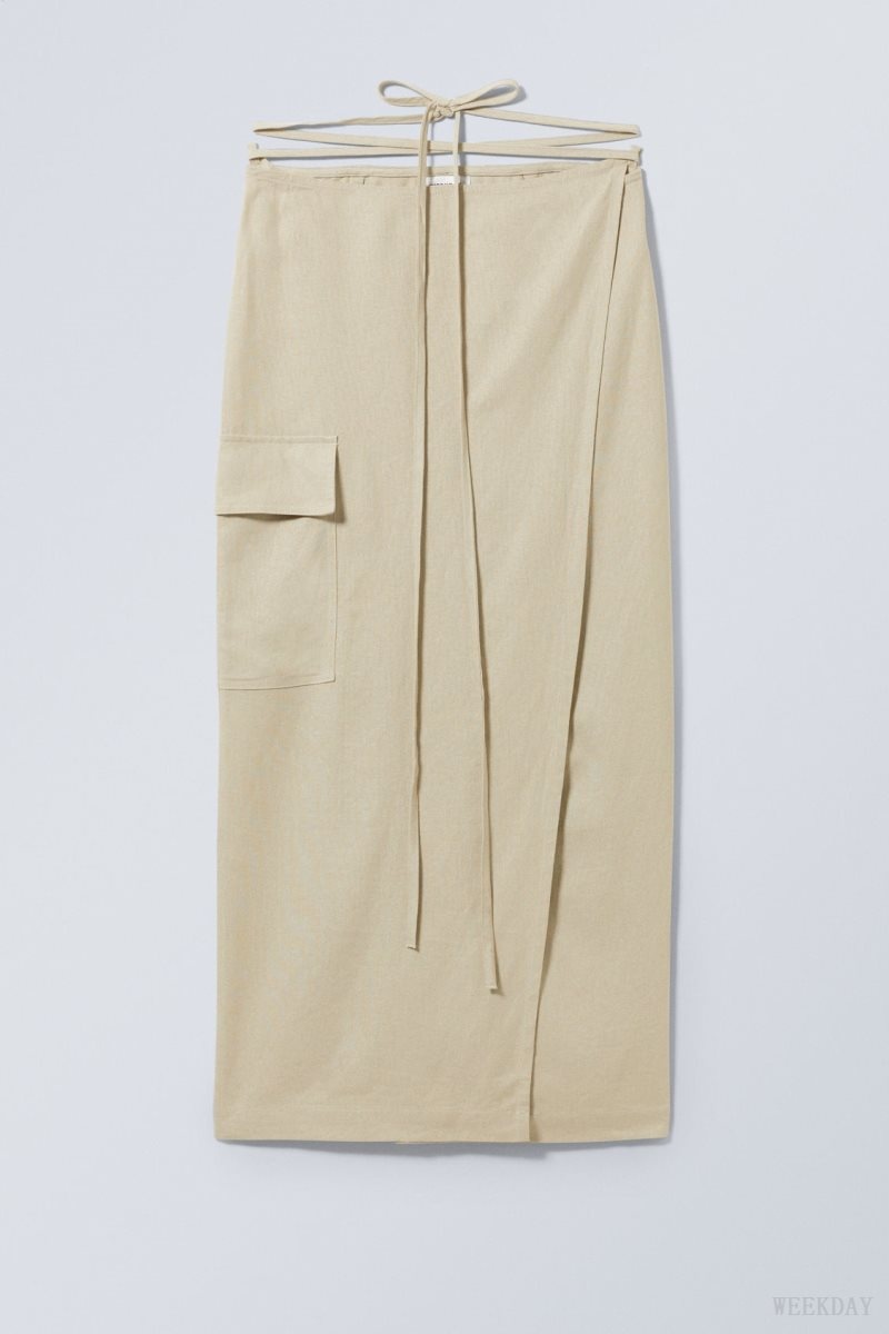 Beige Weekday Fold Linen Mix Long Skirt | BVCU1512