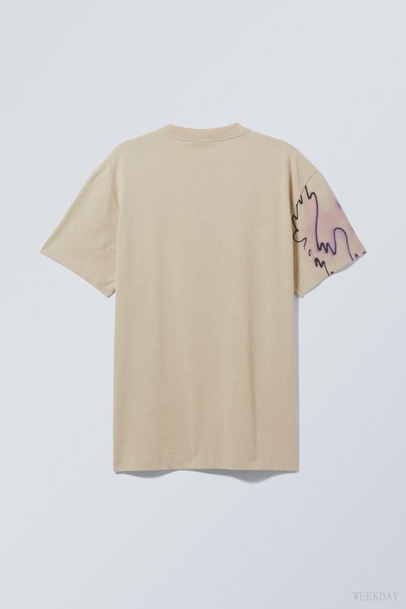 Beige Weekday Oversized Graphic Printed T-shirt | NNWG8624