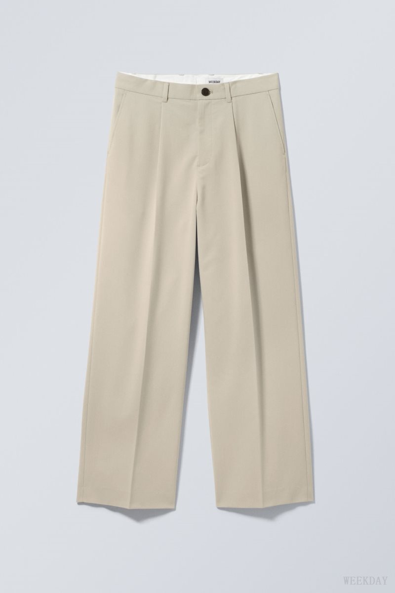 Beige Weekday Uno Loose Suit Trousers | IZCQ4383