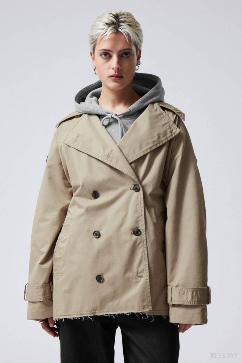 Beige Weekday Zoey Short Frayed Trench Coat | SHDW7195