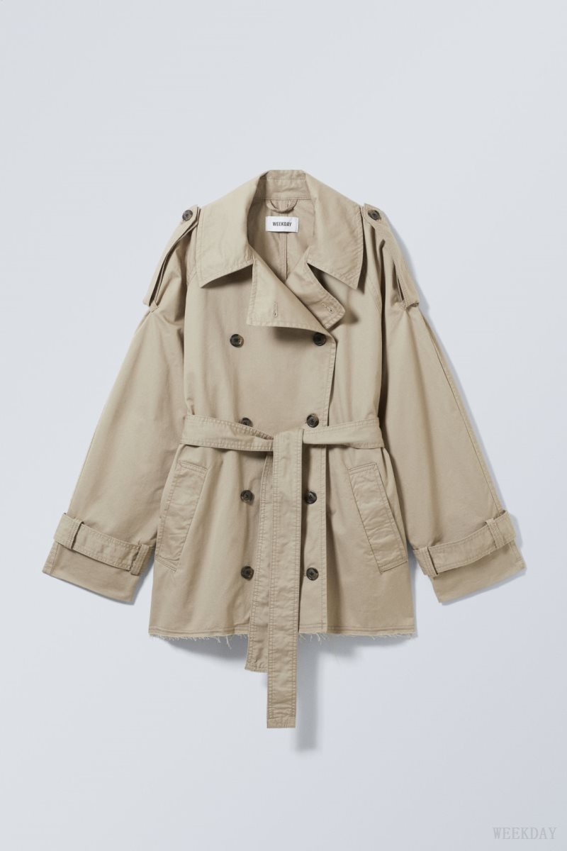 Beige Weekday Zoey Short Frayed Trench Coat | SHDW7195