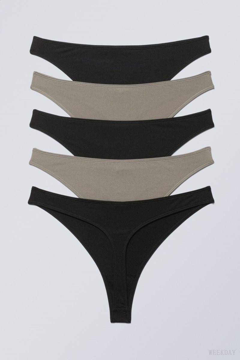 Black Beige Weekday 5-pack Soul thong Thong | AZMR9140