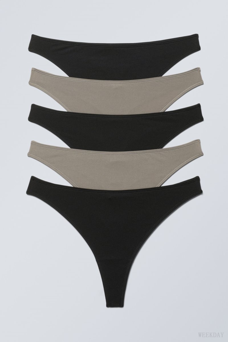 Black Beige Weekday 5-pack Soul thong Thong | AZMR9140