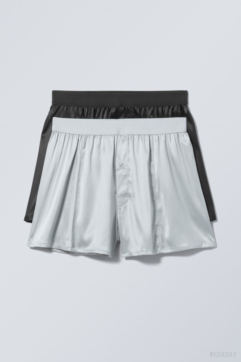 Black Grey Weekday 2-pack Boxer Shorts Satin | LTRY4124