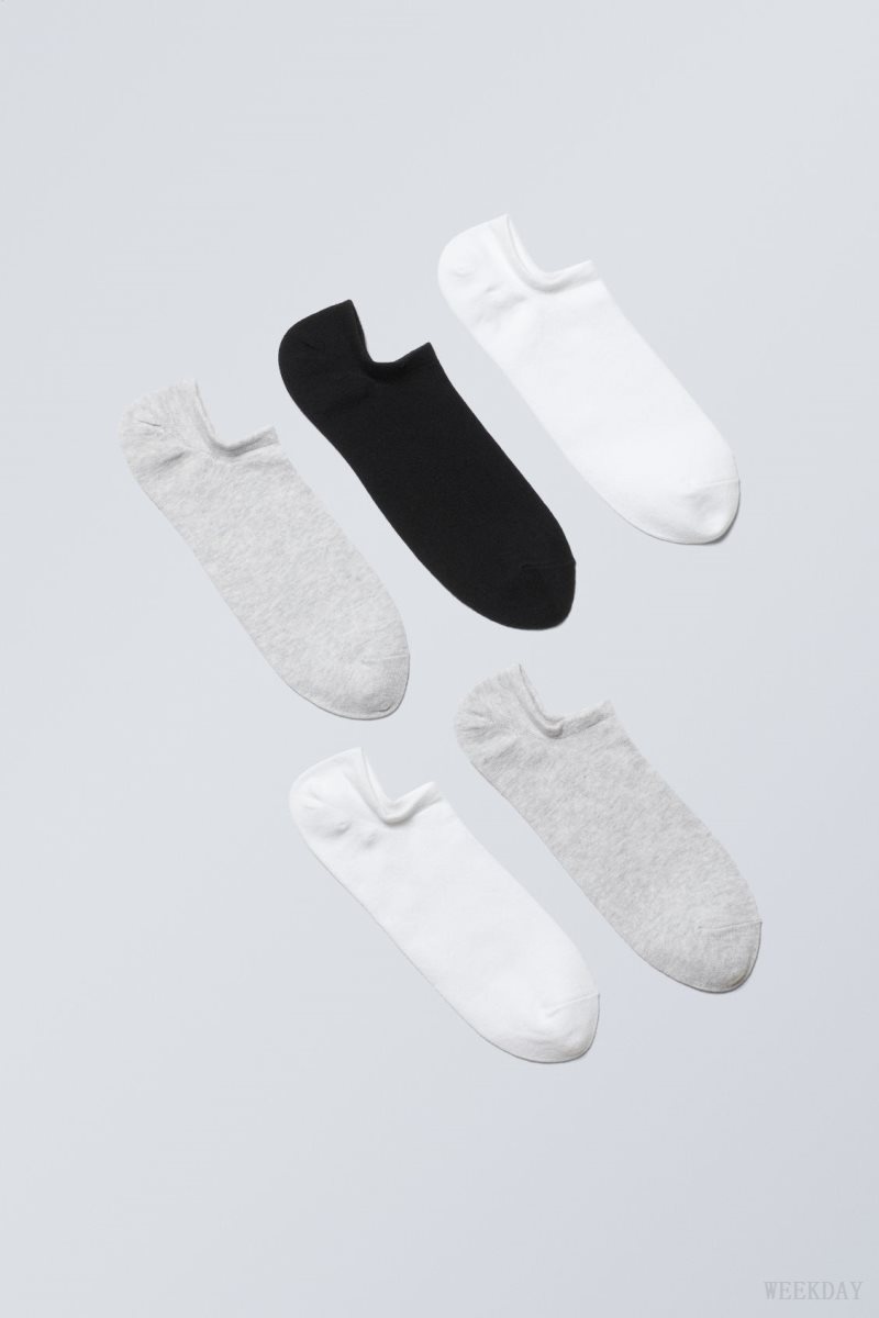 Black Grey White Weekday 5-pack Ankle Socks | YOCI1146