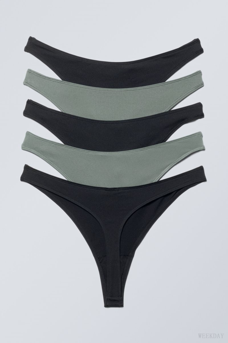 Black Khaki Weekday 5-pack Soul thong Thong | YRNP3635