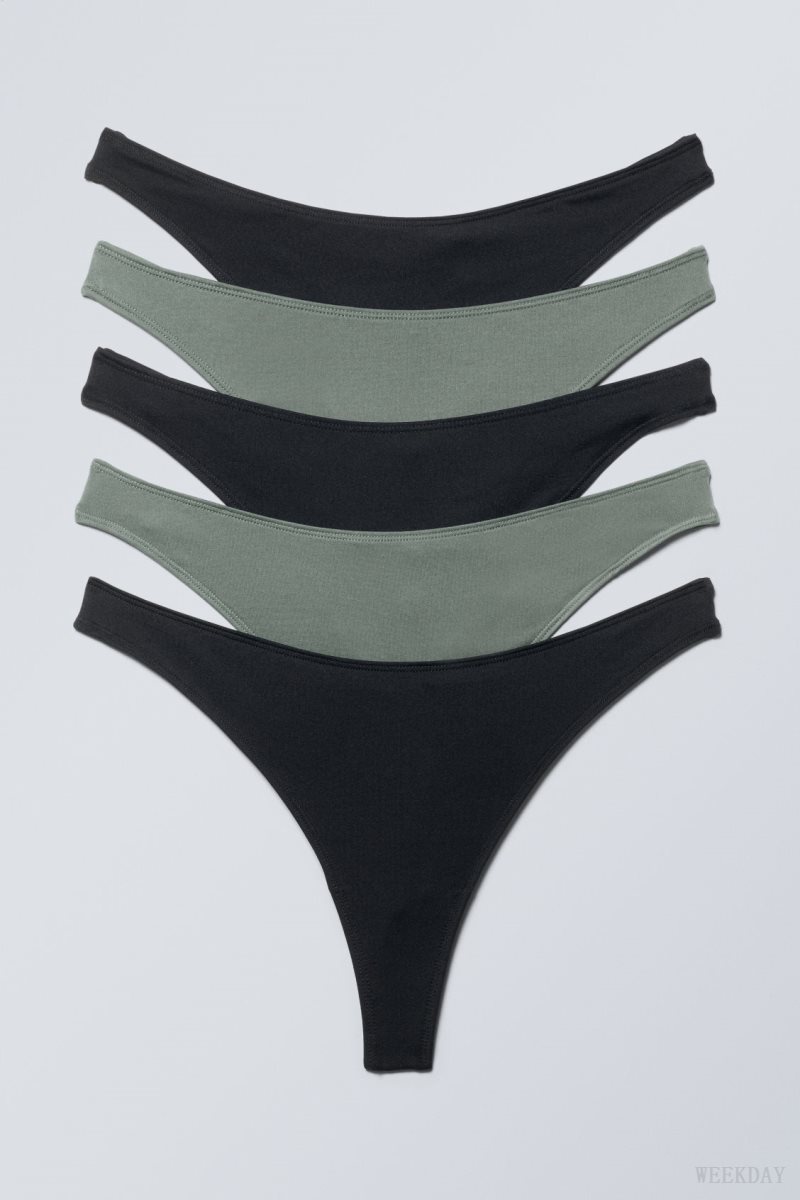 Black Khaki Weekday 5-pack Soul thong Thong | YRNP3635