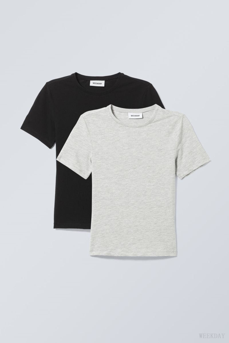 Black Weekday 2-pack Slim Fitted T-shirt | JMFM4840