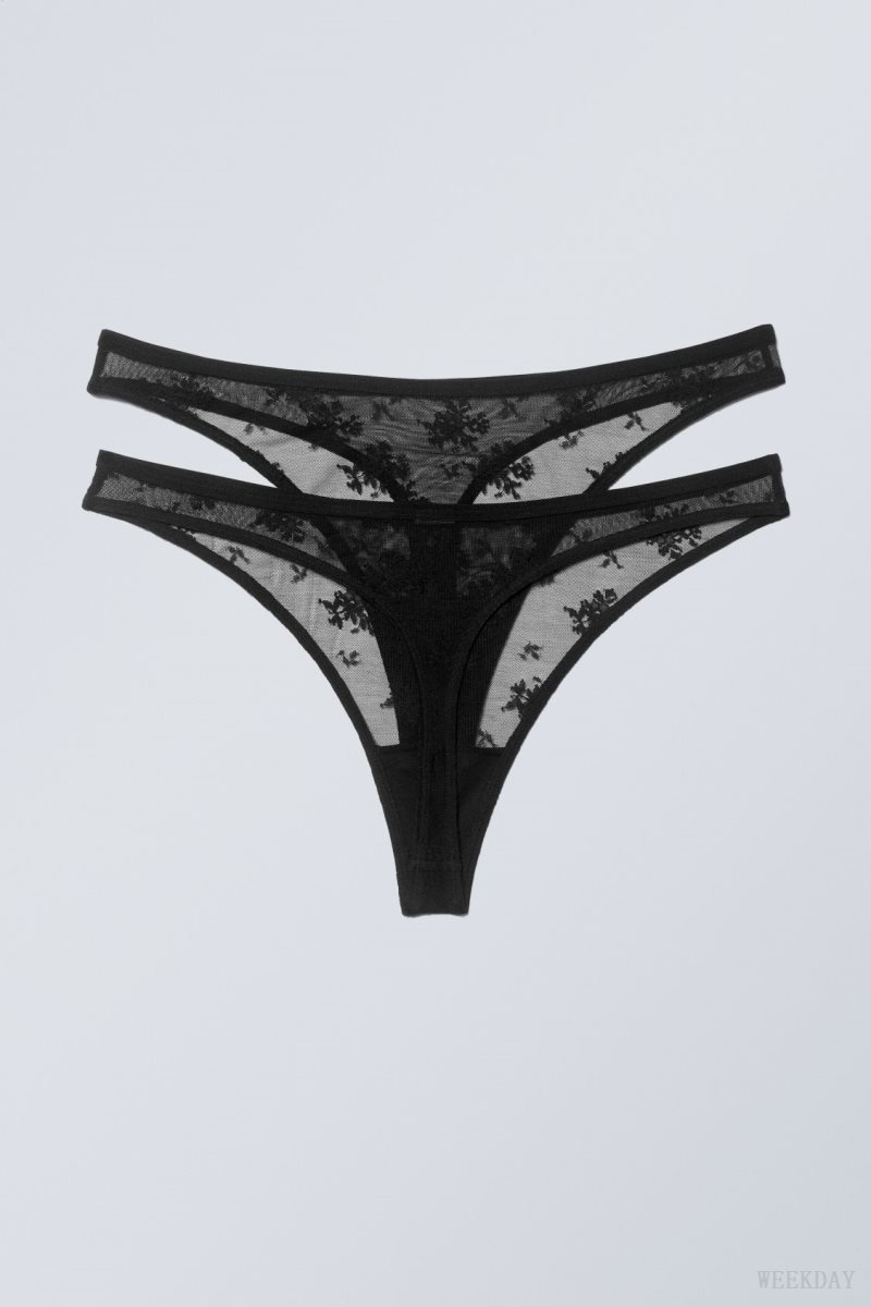 Black Weekday 2-pack Zelda Lace Thong Thong | PSHX7578