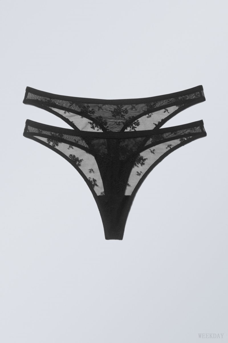 Black Weekday 2-pack Zelda Lace Thong Thong | PSHX7578