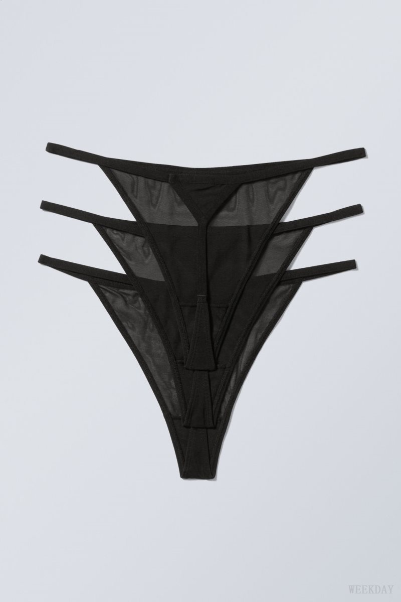 Black Weekday 3-pack Bonnie Tanga Mesh Thong Thong | BDWB3294