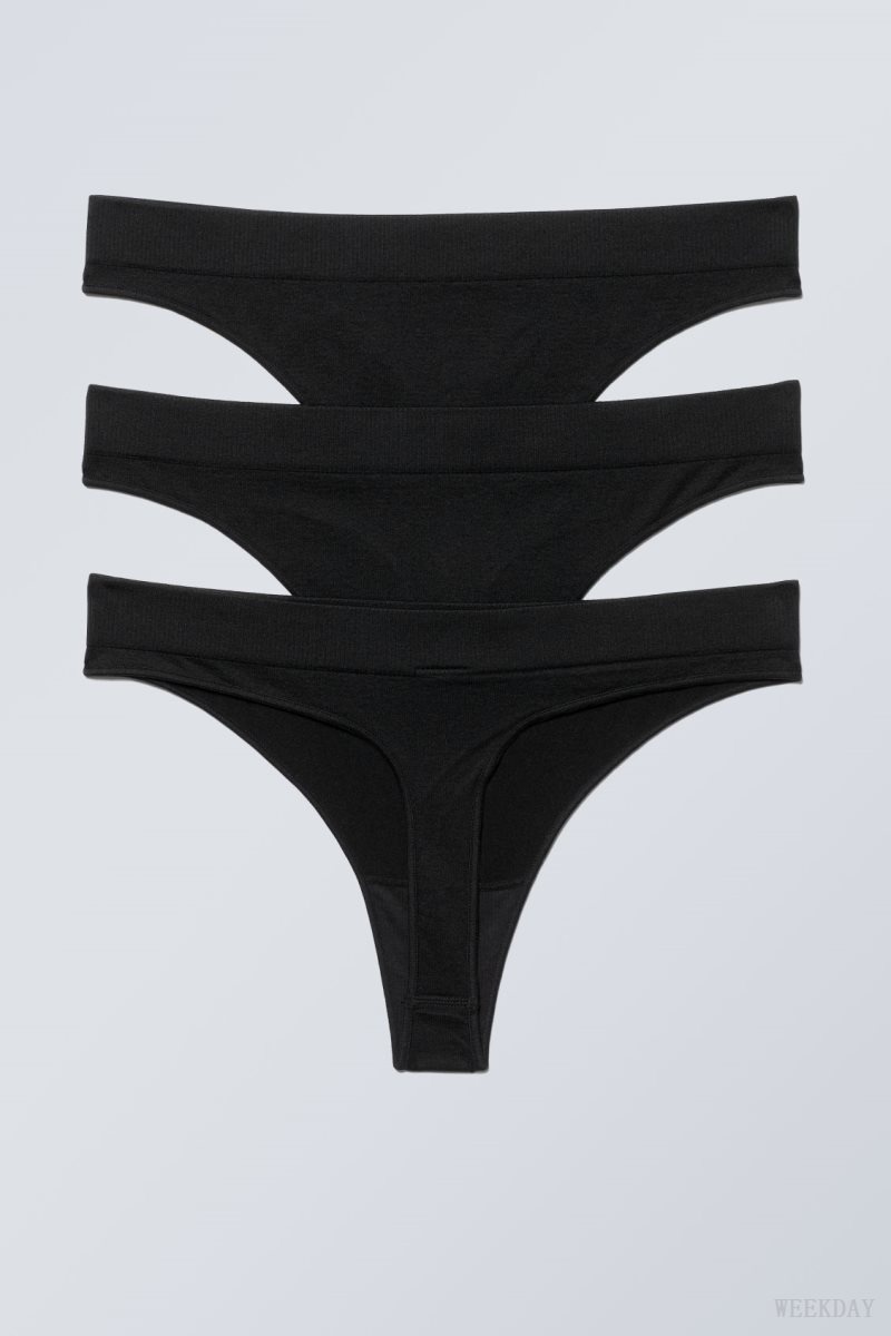 Black Weekday 3-pack Cat Soft Thong Thong | WEGW4283