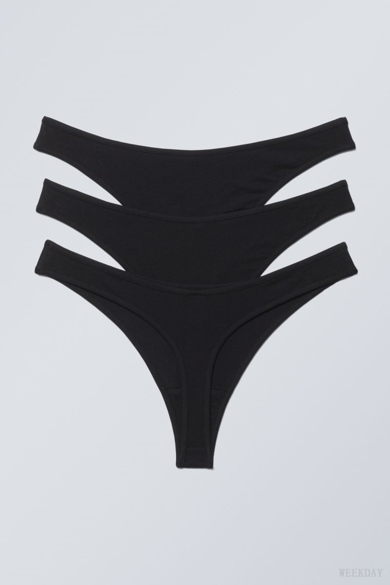 Black Weekday 3-pack Jade Cotton Thong Thong | VJKR2070