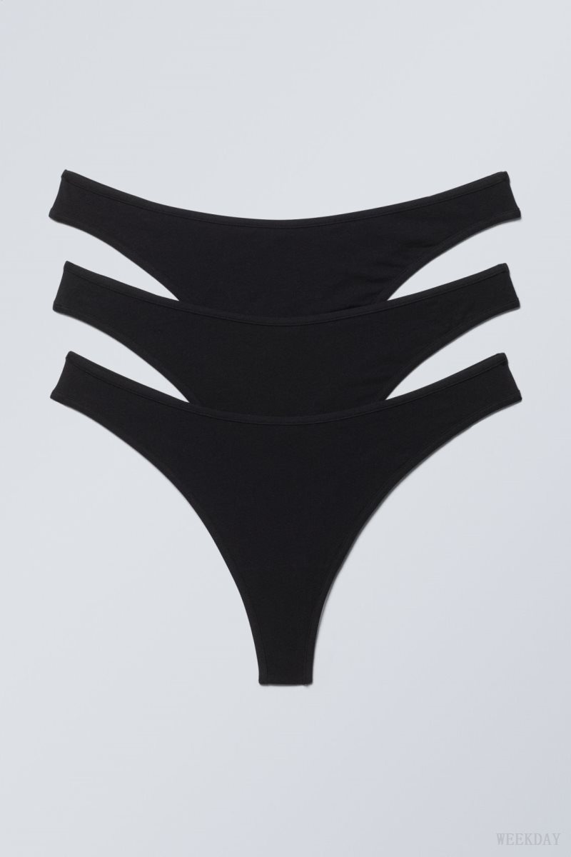 Black Weekday 3-pack Jade Cotton Thong Thong | VJKR2070