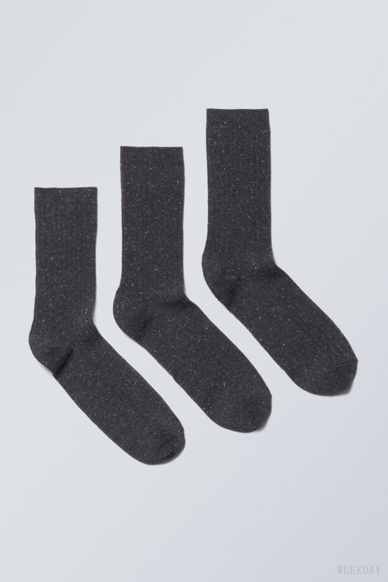 Black Weekday 3-pack Rib Neps Socks | VNBU6263