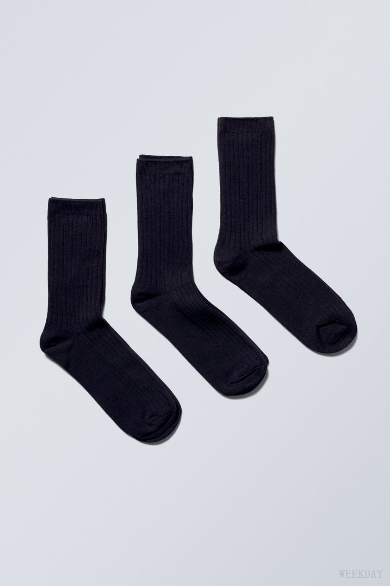 Black Weekday 3-pack Rib Socks | EYDQ5320