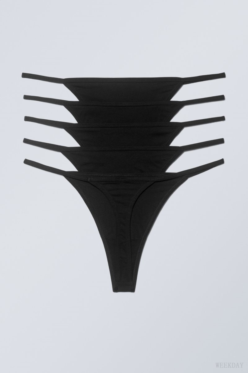 Black Weekday 5-pack Alex Cotton Tanga Thong Thong | WAVS3098