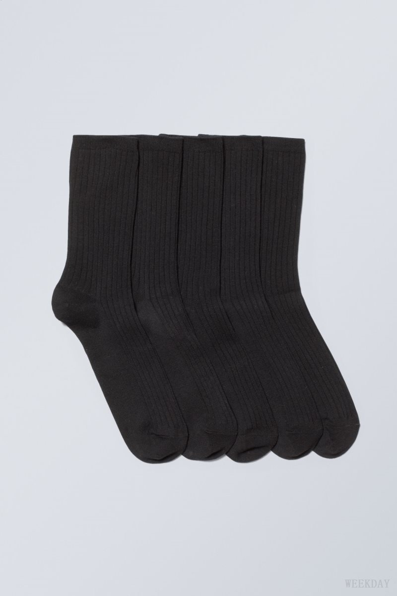 Black Weekday 5-pack Rib Socks | QGDS0657