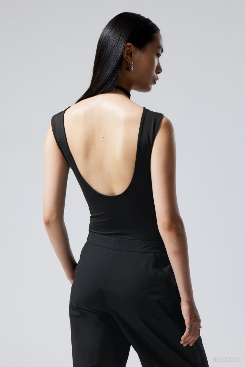 Black Weekday Alba Open Back Top | LDFN2331