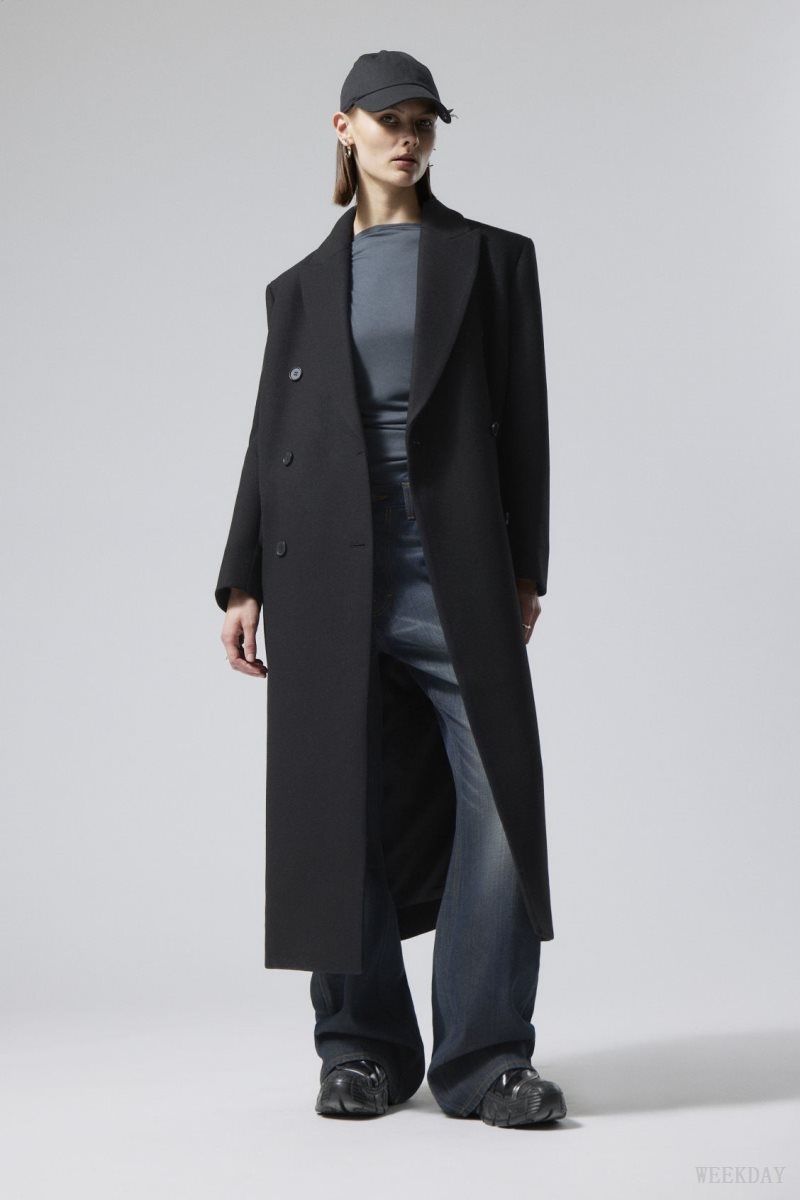 Black Weekday Alex Oversized Wool Blend Coat | ZTAA4364