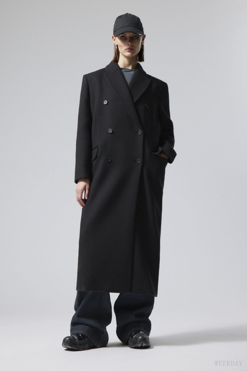 Black Weekday Alex Oversized Wool Blend Coat | ZTAA4364