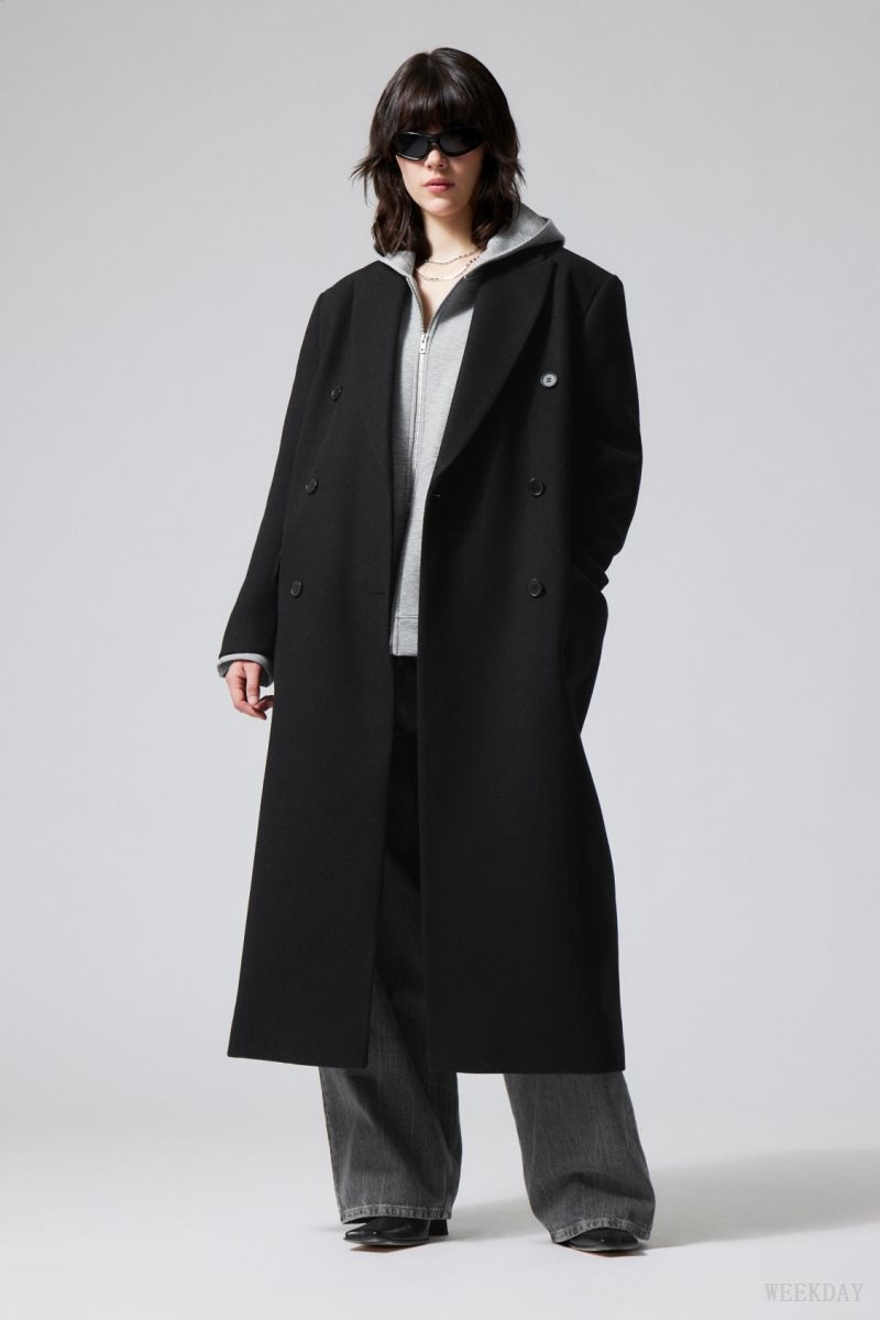 Black Weekday Alex Oversized Wool Blend Coat | ZTAA4364