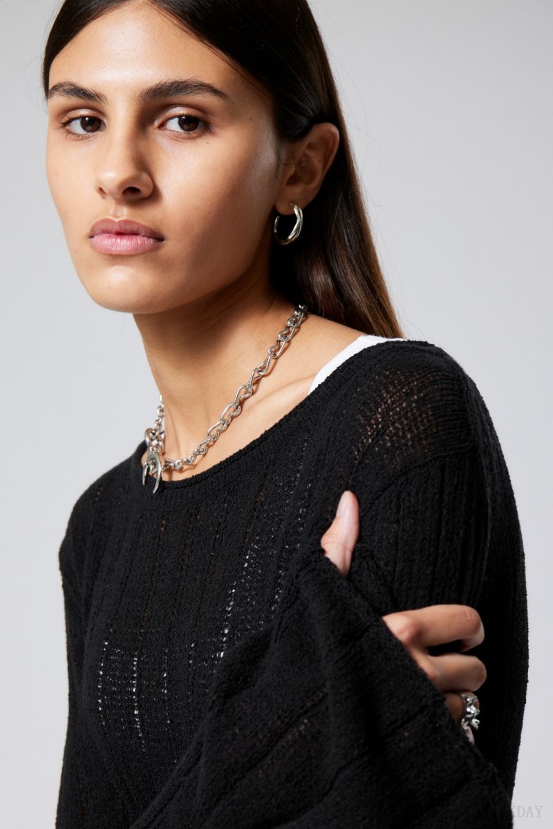 Black Weekday Anessa Sheer Knit Sweater | JNVB4089