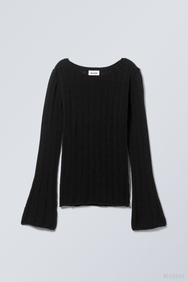 Black Weekday Anessa Sheer Knit Sweater | JNVB4089