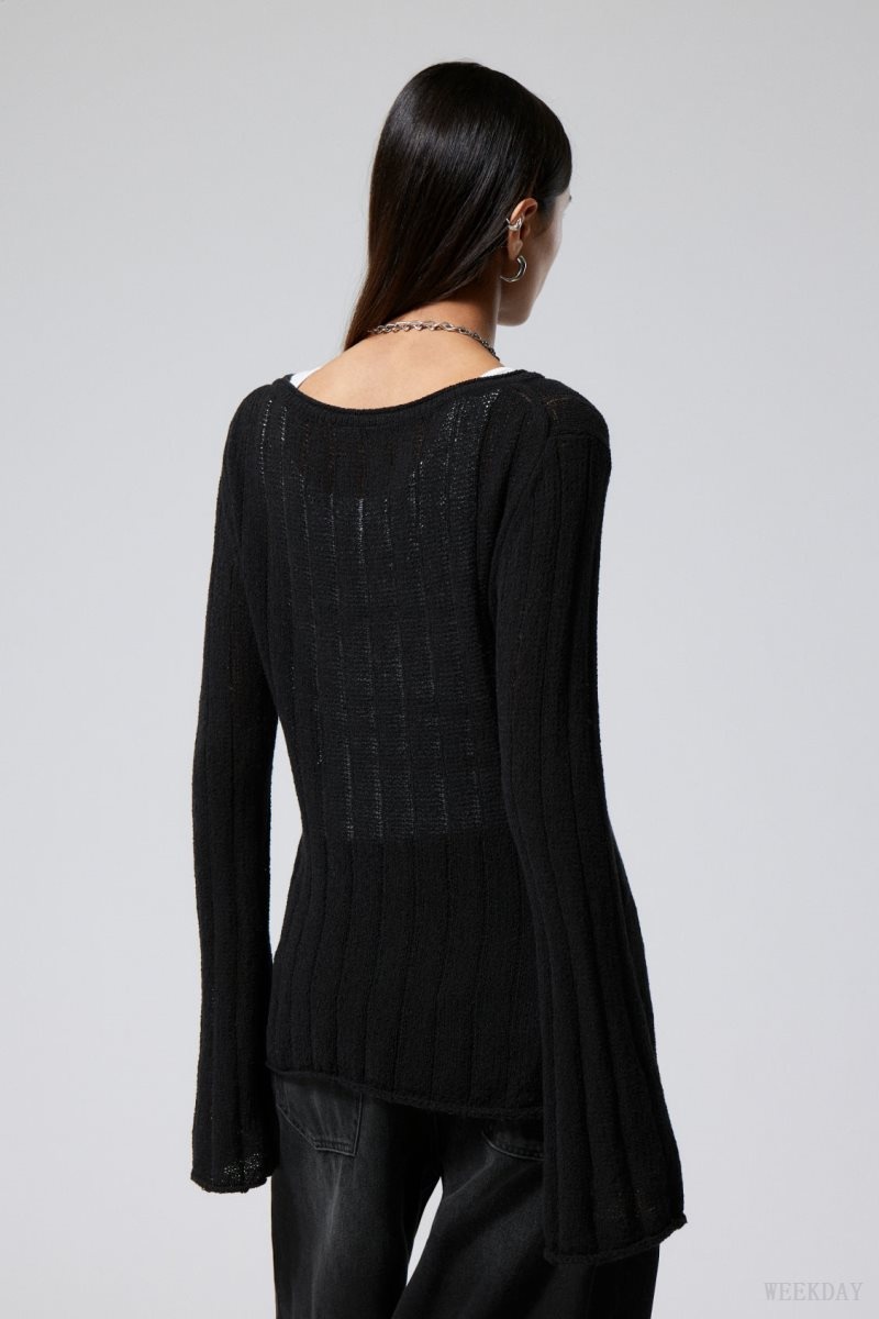 Black Weekday Anessa Sheer Knit Sweater | JNVB4089