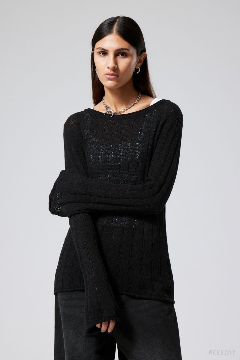 Black Weekday Anessa Sheer Knit Sweater | JNVB4089