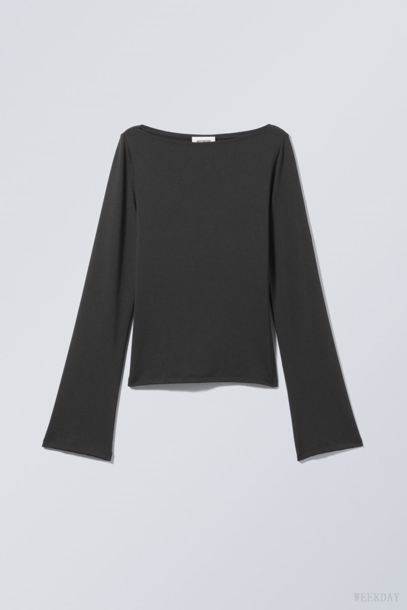 Black Weekday Annie Boatneck Long Sleeve Top | ROXJ6516