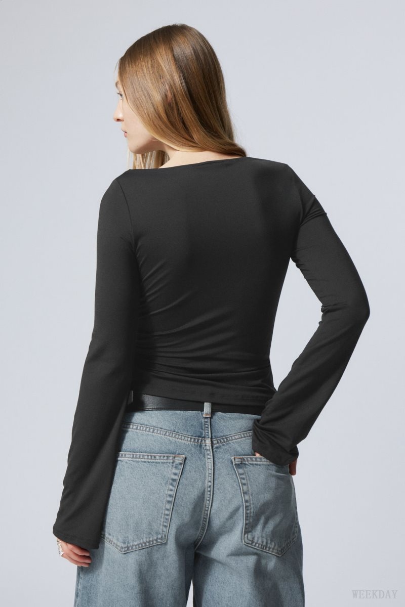 Black Weekday Annie Boatneck Long Sleeve Top | ROXJ6516