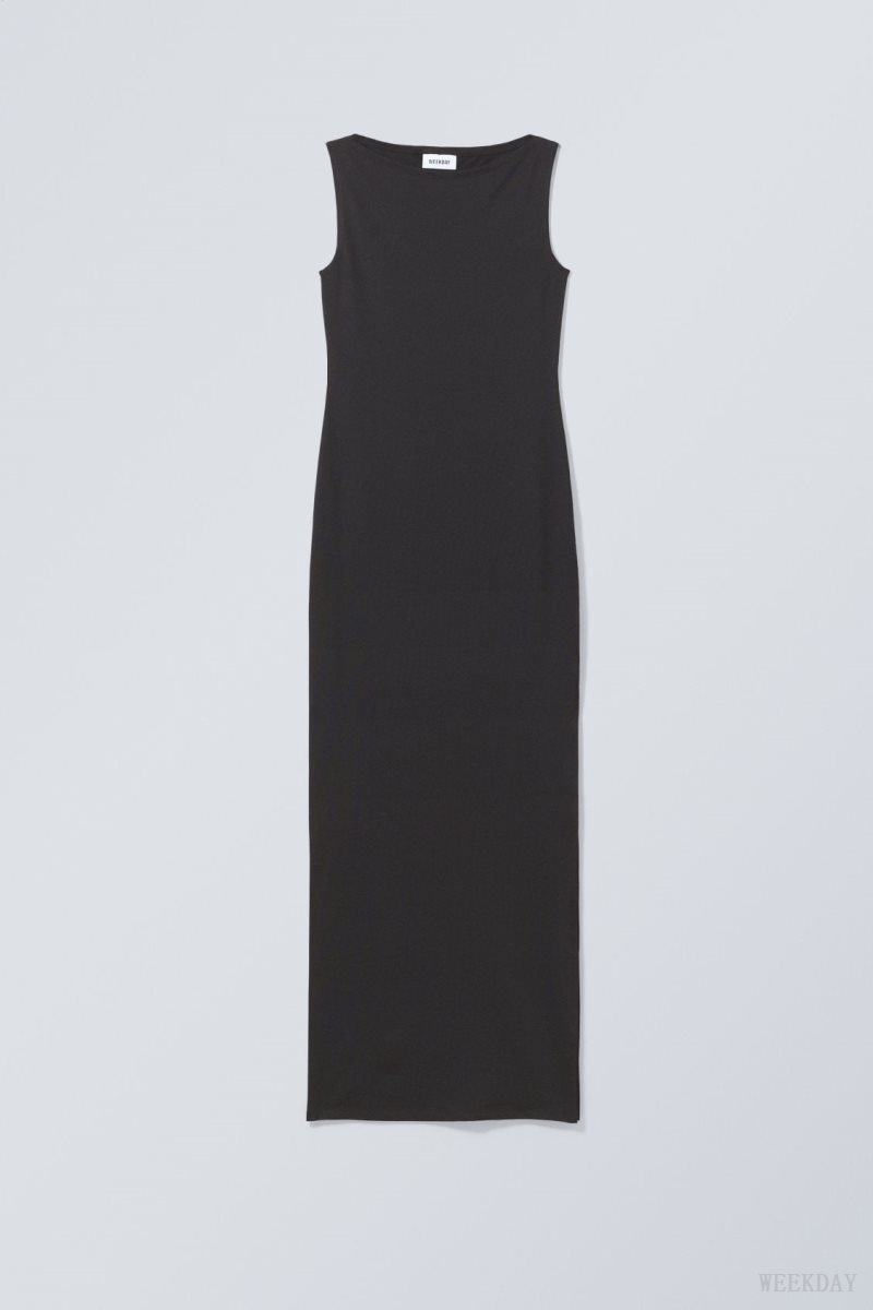 Black Weekday Annie Boatneck Maxi Dress | QETC9232