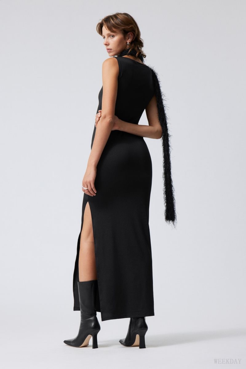 Black Weekday Annie Boatneck Maxi Dress | QETC9232