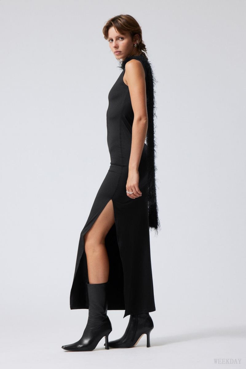 Black Weekday Annie Boatneck Maxi Dress | QETC9232