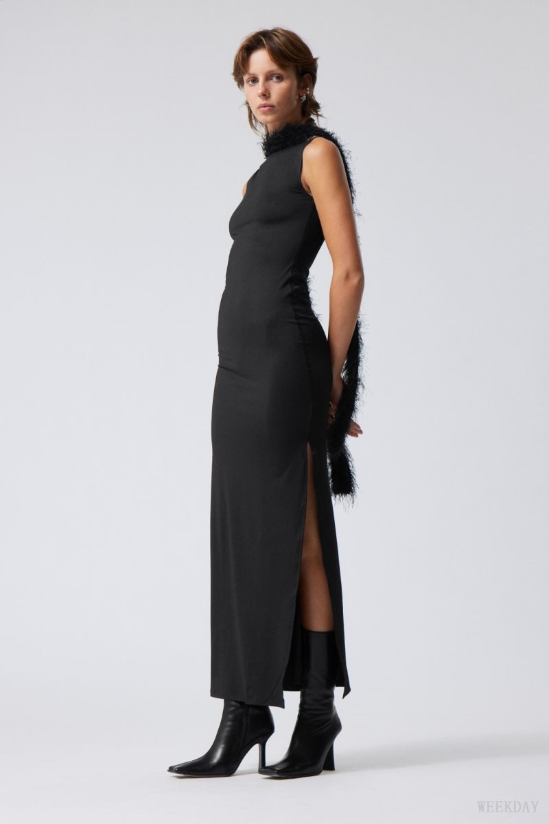 Black Weekday Annie Boatneck Maxi Dress | QETC9232