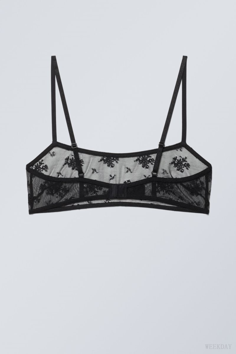 Black Weekday Ash Lace Semi Scooped Bra Bra | FKCI7962