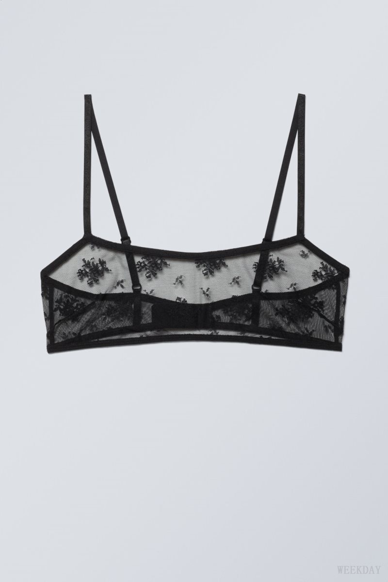 Black Weekday Ash Lace Semi Scooped Bra Bra | FKCI7962