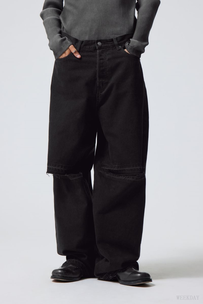 Black Weekday Astro Baggy Open Knee Jeans | SSKK2570